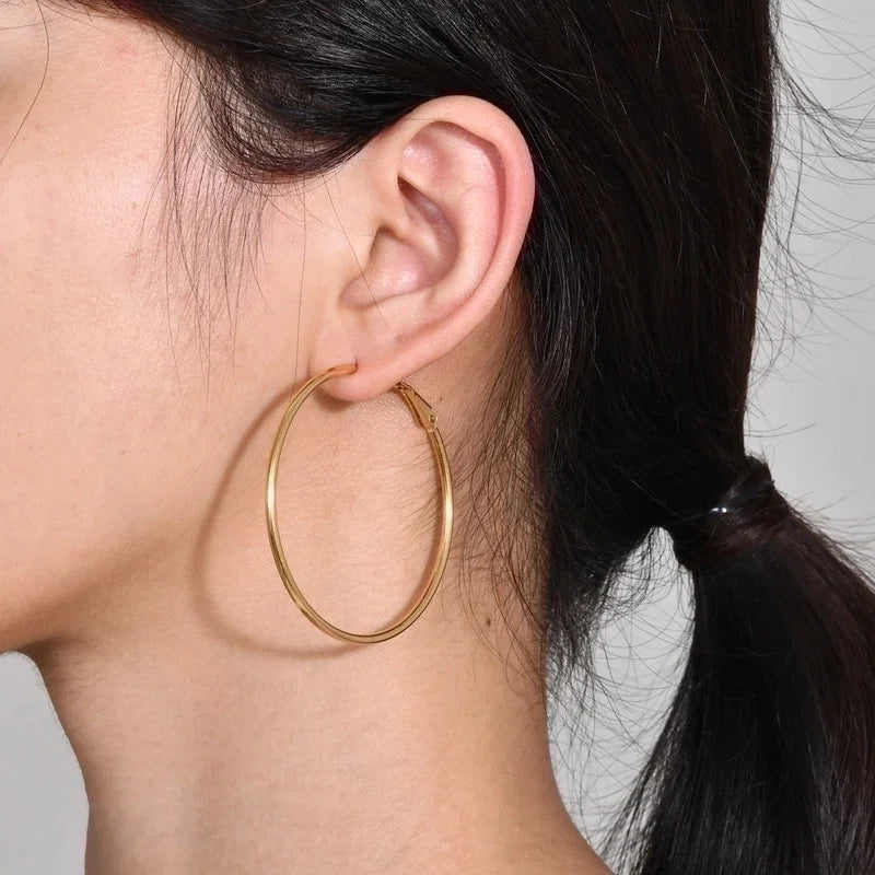 1 Pair Minimalist Geometric 304 Stainless Steel Gold Plated Hoop Earrings