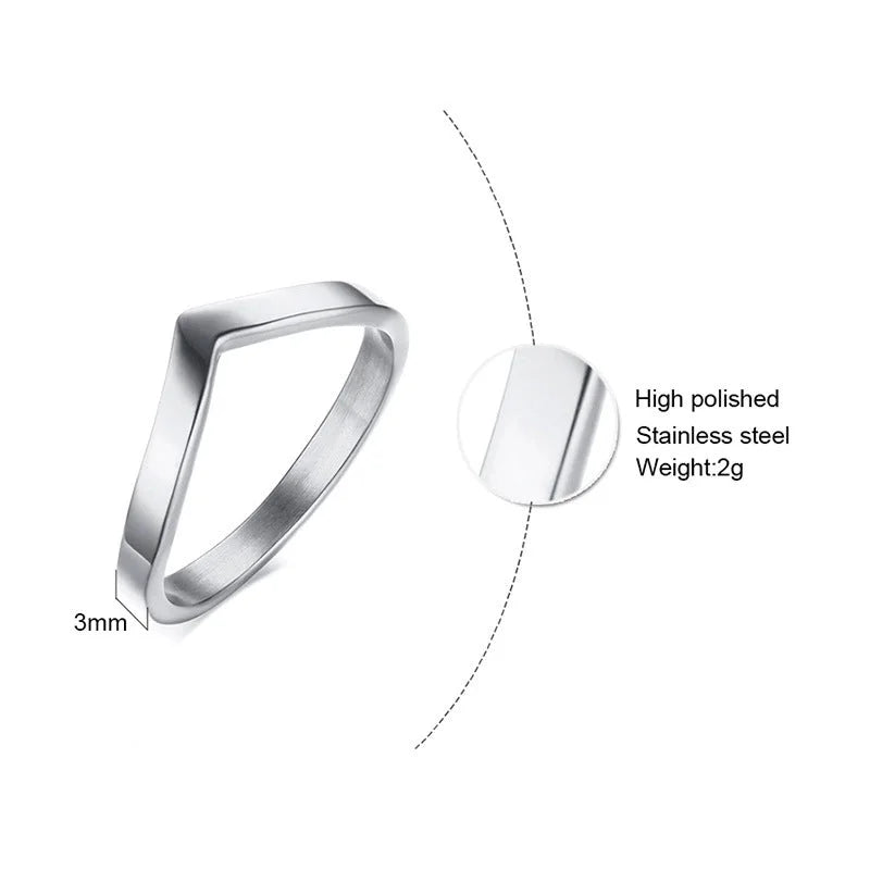Fashion V Shape 304 Stainless Steel Zircon Inlay Stainless Steel Rings