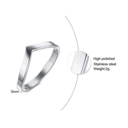 Fashion V Shape 304 Stainless Steel Zircon Inlay Stainless Steel Rings