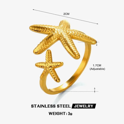 Casual Beach Starfish Shell 304 Stainless Steel Artificial Pearls Zircon 18K Gold Plated Polishing Inlay Rings Earrings