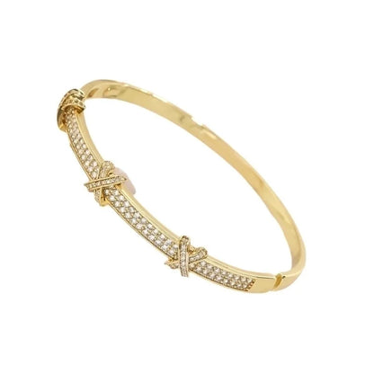 Copper 18K Gold Plated IG Style Minimalist Inlay Letter Zircon Bangle