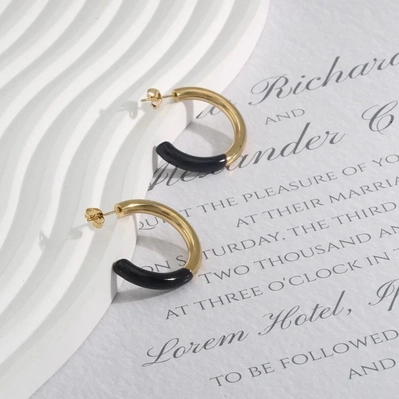 1 Pair Elegant Romantic Commute C Shape Enamel Plating 304 Stainless Steel 18K Gold Plated Ear Studs