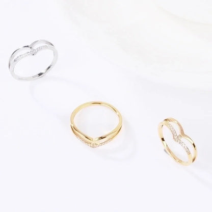 2 Pieces Minimalist V Shape Titanium Steel Zircon Rings