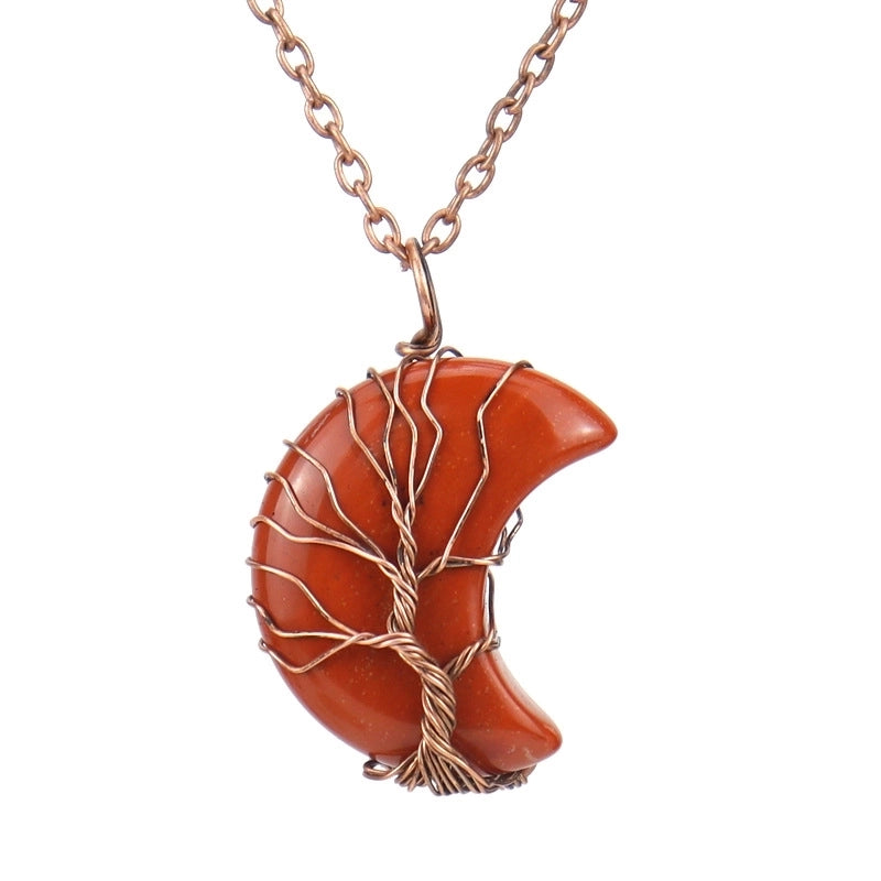 Minimalist Moon Tree Natural Stone Copper Pendant Necklace In Bulk