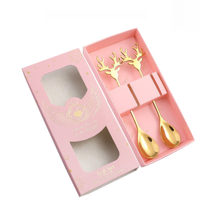 J304 Stainless Steel Elk Spoon And Fork Set Christmas Spoon And Fork Set Coffee Stirring Spoon Dessert Christmas Spoon