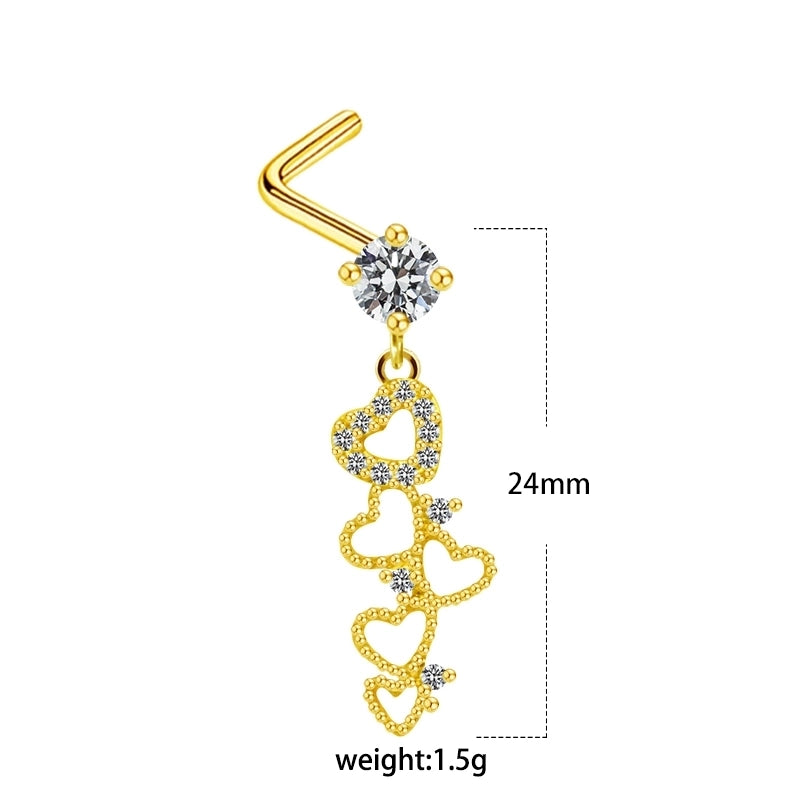 1 Piece Nose Rings & Studs Minimalist Classic Style Heart Shape Butterfly Stainless Steel Titanium Steel Copper Plating Inlay Rhinestones Zircon Gold Plated Nose Rings & Studs