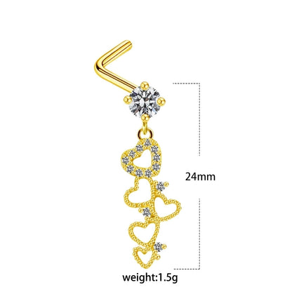 1 Piece Nose Rings & Studs Minimalist Classic Style Heart Shape Butterfly Stainless Steel Titanium Steel Copper Plating Inlay Rhinestones Zircon Gold Plated Nose Rings & Studs