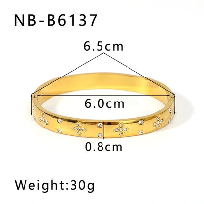 Vintage Style Minimalist Classic Style Geometric 304 Stainless Steel 18K Gold Plated Zircon Bangle In Bulk