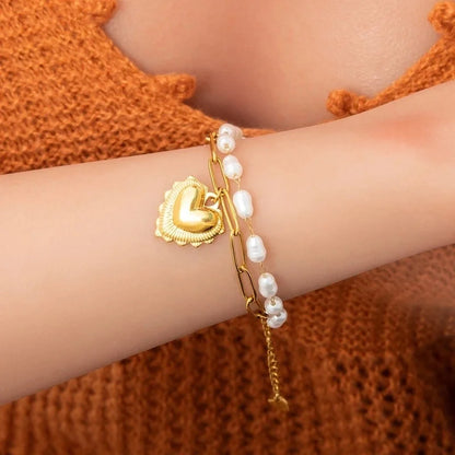IG Style Sweet Heart Shape 304 Stainless Steel 18K Gold Plated Bracelets In Bulk