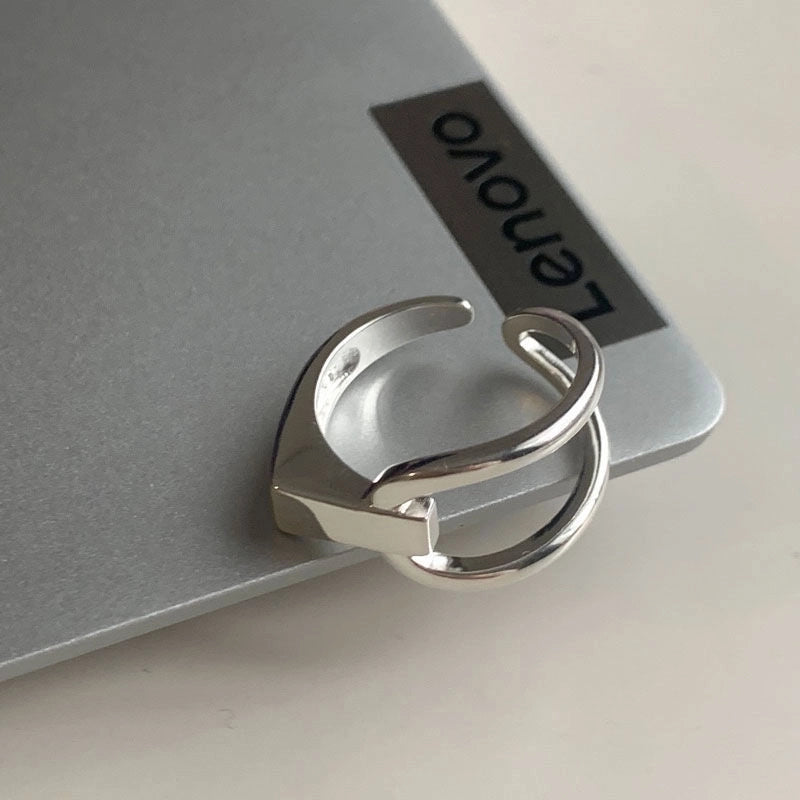 Minimalist Flower Rectangle Brass Plating White Gold Plated Open Rings