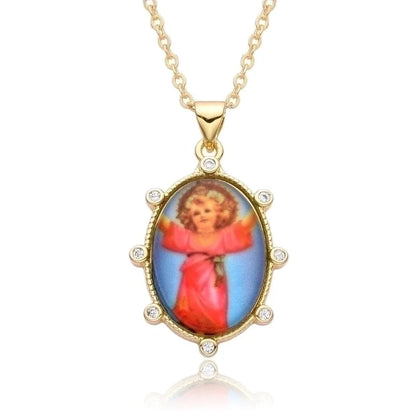 2 Pieces Copper Retro Portrait Plating Inlay Zircon Pendant Necklace