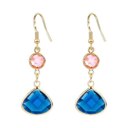 1 Pair Elegant Basic Water Droplets Copper Inlay Gem Crystal Drop Earrings
