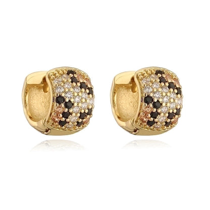 Copper 18K Gold Plated Enamel Inlay Round Snake Pattern Leopard Zircon Bracelets Earrings