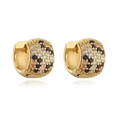 Copper 18K Gold Plated Enamel Inlay Round Snake Pattern Leopard Zircon Bracelets Earrings