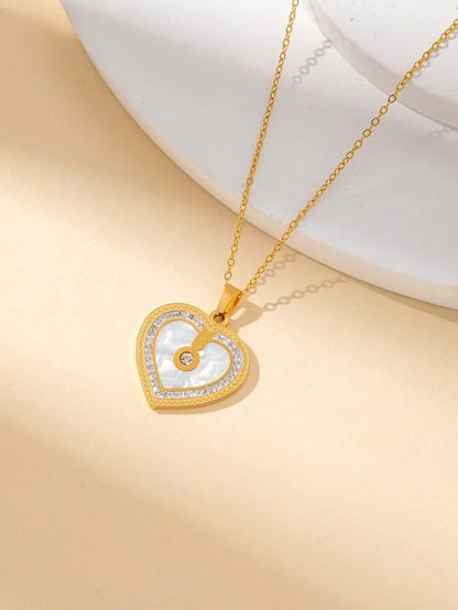 IG Style Minimalist Heart Shape Titanium Steel Shell Zircon Inlay Earrings Necklace