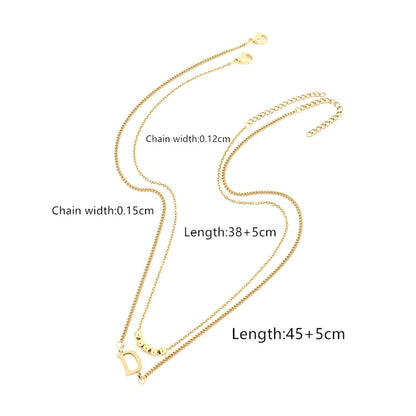 2 Pcs/set Gold Classic Fashion Initial Letter Copper Bead Stainless Steel Bracelet Women Necklace Suit
