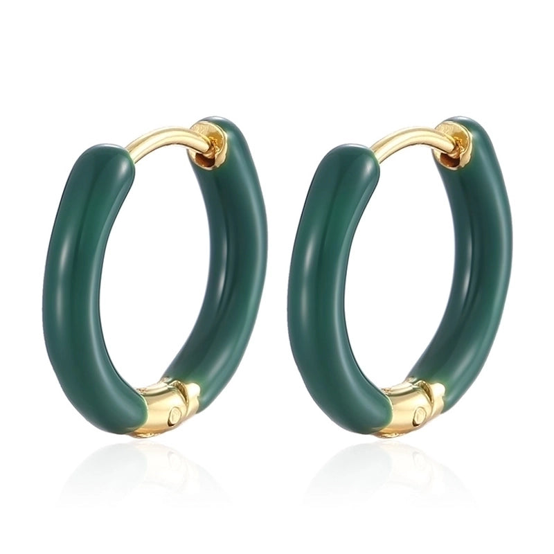 1 Pair Minimalist Circle Plating 304 Stainless Steel Silica Gel 18K Gold Plated Hoop Earrings
