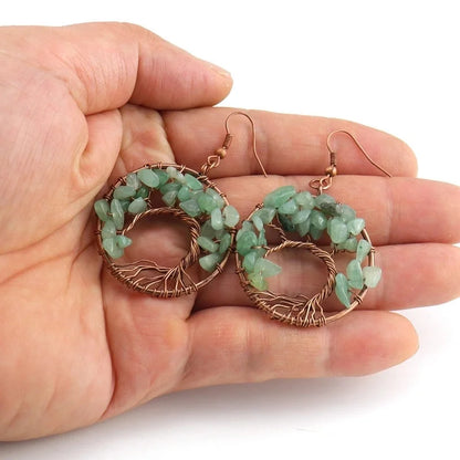 1 Pair Minimalist Leaf Natural Stone Copper Drop Earrings