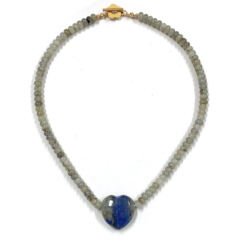 2 Pieces Minimalist Heart Shape Natural Stone Titanium Steel Pendant Necklace In Bulk