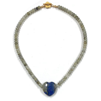 2 Pieces Minimalist Heart Shape Natural Stone Titanium Steel Pendant Necklace In Bulk