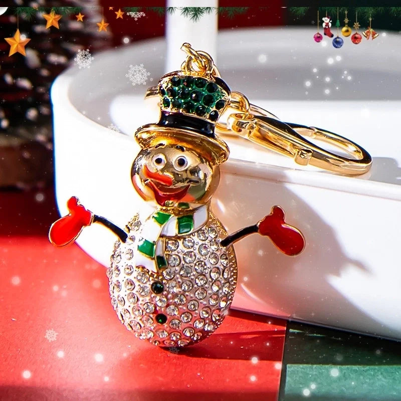 Cute Snowman Alloy Enamel Rhinestones Unisex Bag Pendant Keychain 1 Piece