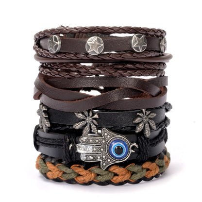 Casual Retro Star Solid Color Skull Pu Leather Layered Braid Halloween Unisex Bracelets