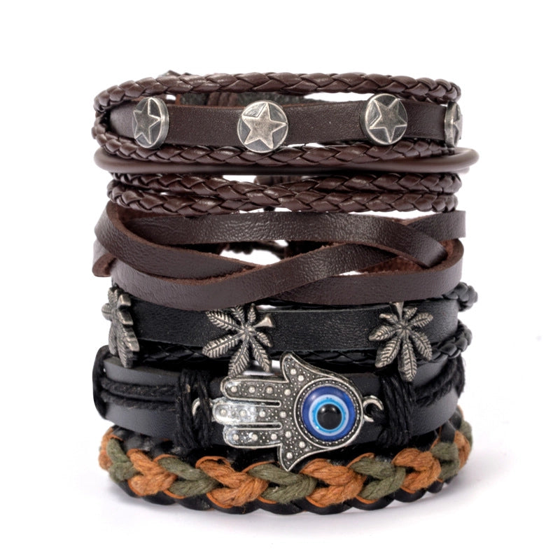 Casual Retro Star Solid Color Skull Pu Leather Layered Braid Halloween Unisex Bracelets