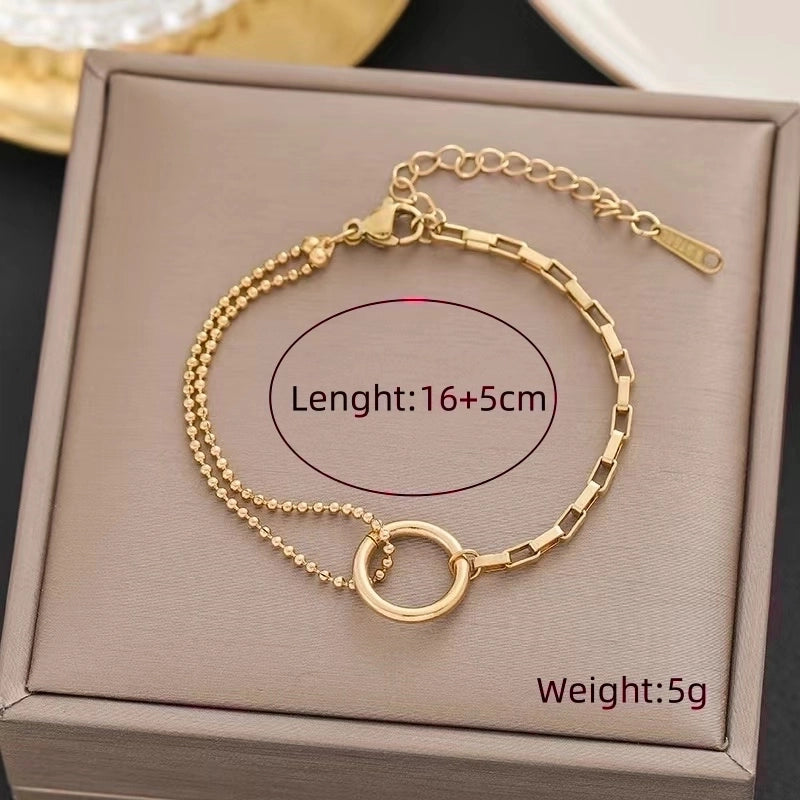 Sweet Rabbit Sun Heart Shape Titanium Steel 18K Gold Plated Artificial Gemstones Bracelets In Bulk