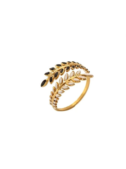 Retro Eye Flower Snake 304 Stainless Steel 18K Gold Plated Enamel Open Rings