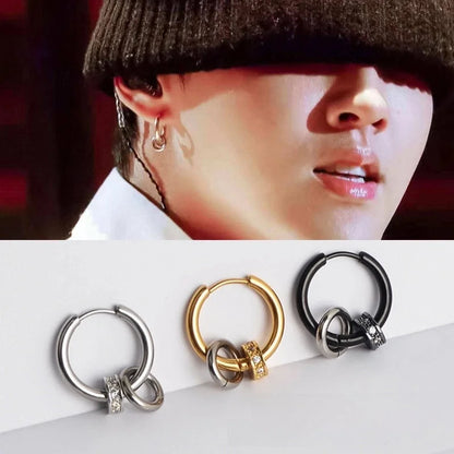 Earrings Men's And Women's Fashion Earrings With Hanging Drill Round Earrings Internet Popular Taobao Supply Titanium Steel Earrings Accessories