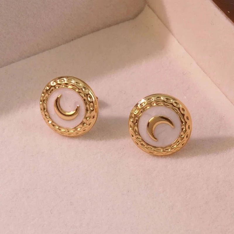 1 Pair Romantic Minimalist Classic Style Moon Plating 304 Stainless Steel Imitation Gold Ear Studs