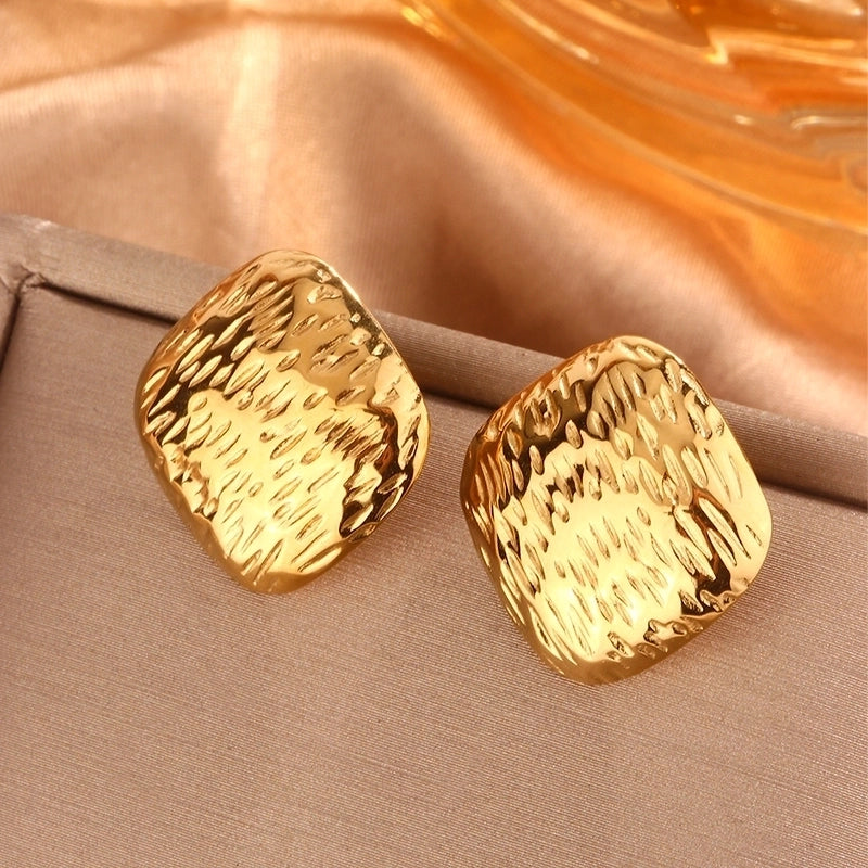 1 Pair Minimalist Sector Leaves Heart Shape Pleated 304 Stainless Steel 18K Gold Plated Ear Studs