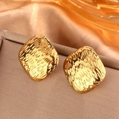 1 Pair Minimalist Sector Leaves Heart Shape Pleated 304 Stainless Steel 18K Gold Plated Ear Studs
