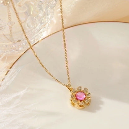 2 Pieces Vintage Style Heart Shape Flower Bow Knot Titanium Steel Copper Tassel Plating Inlay Zircon Pendant Necklace