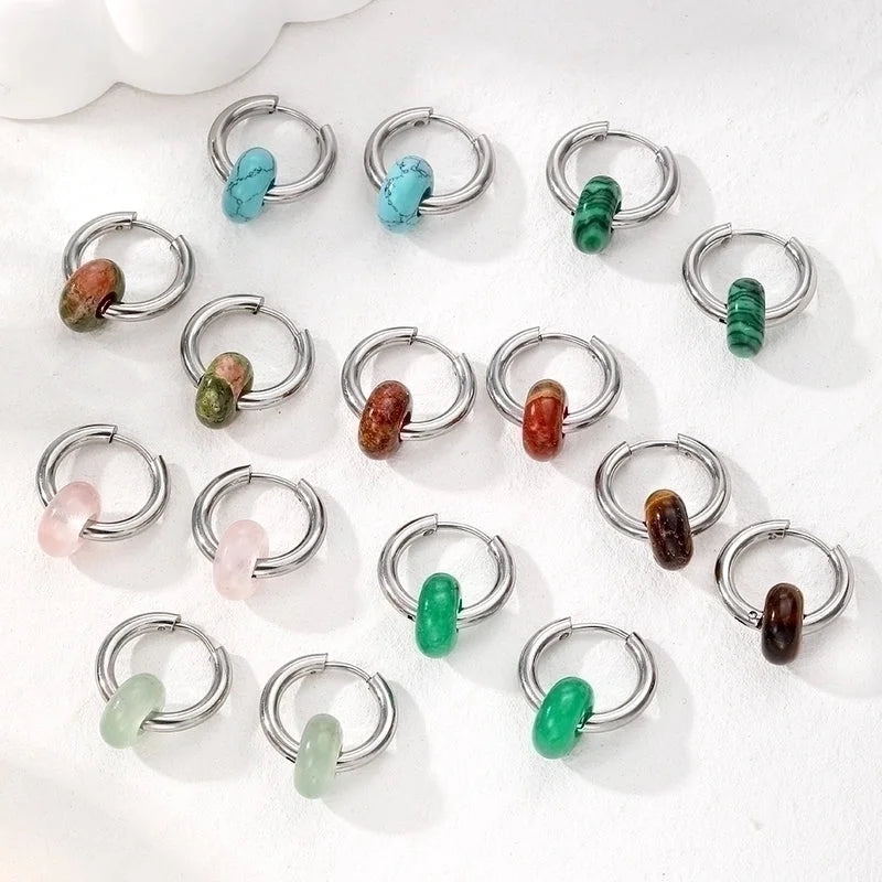 1 Pair Minimalist Geometric 201 Stainless Steel Natural Stone Drop Earrings