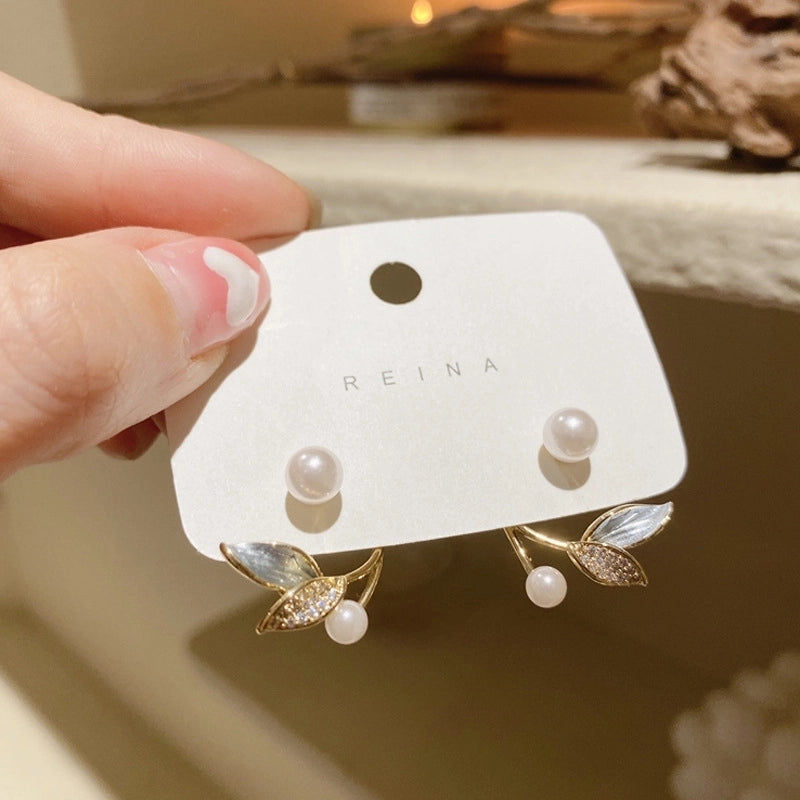 1 Pair Sweet Flower Enamel Plating Inlay Alloy Artificial Pearls Glass Earrings