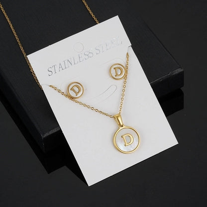 Minimalist Round Letter 304 Stainless Steel Shell 18K Gold Plated Gold Plated Stainless Steel Jewelry Sets