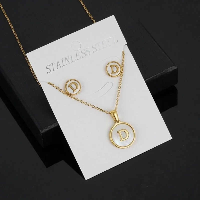 Minimalist Round Letter 304 Stainless Steel Shell 18K Gold Plated Gold Plated Stainless Steel Jewelry Sets