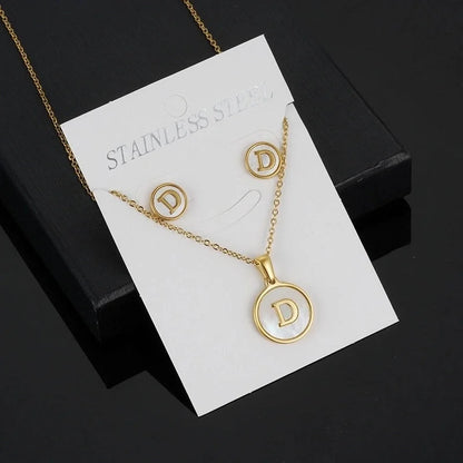 Minimalist Round Letter 304 Stainless Steel Shell 18K Gold Plated Gold Plated Stainless Steel Jewelry Sets