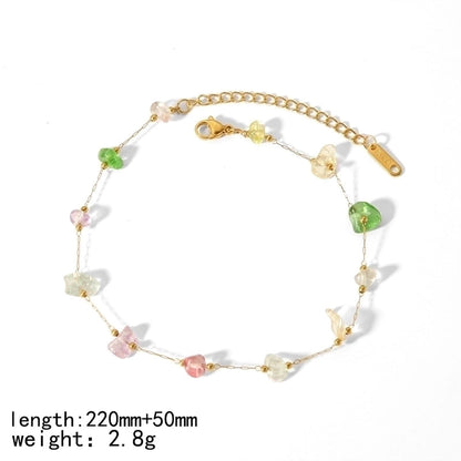 304 Stainless Steel 18K Gold Plated Minimalist Classic Style Polishing Plating Inlay Round Natural Stone Bracelets Anklet Necklace