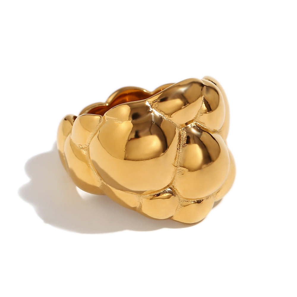 Fashion Niche Stripe Round Circle Geometric Stainless Steel 18K Gold Plated Rings