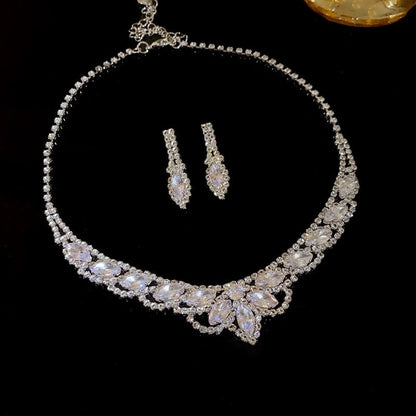 Explosions Zircon Diamond Geometric Necklace Earrings Suit Light Luxury Clavicle Chain High Sense Temperament Jewelry