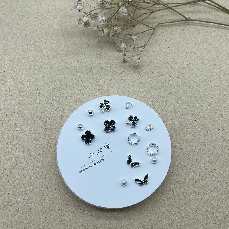 2 Pieces Minimalist Commute Geometric Inlay Copper Zircon Drop Earrings