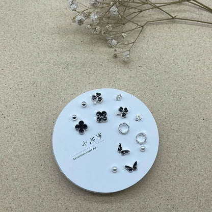 2 Pieces Minimalist Commute Geometric Inlay Copper Zircon Drop Earrings