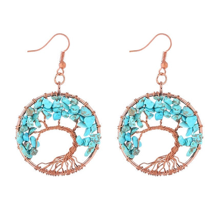 1 Pair Minimalist Leaf Natural Stone Copper Drop Earrings