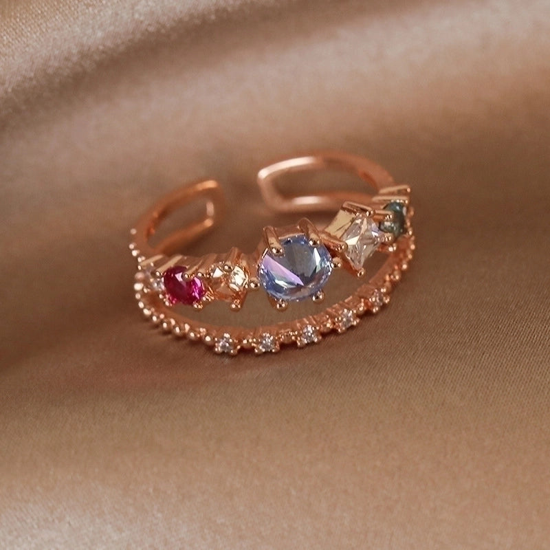 Minimalist Shiny Star Water Droplets Heart Shape Copper Inlay White Gold Plated Gold Plated Zircon Open Rings