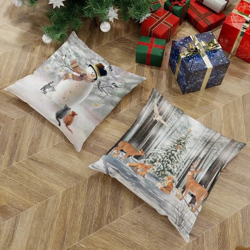 Christmas Glam Santa Claus Snowman Short Plush Pillow Cases Couch & Sofa Decor