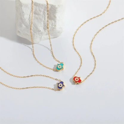 Copper 14K Gold Plated Enamel Pendant Necklace