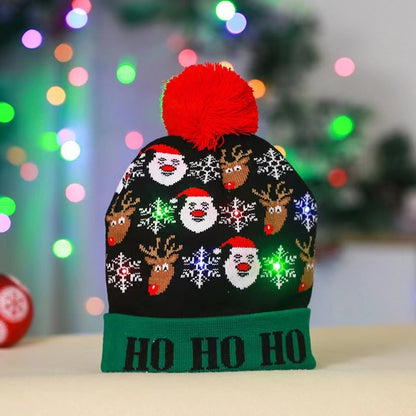 Christmas Decoration Knitted Christmas Hat LED Light Cap Adult And Children Cartoon Glowing Christmas Hat Christmas Hat For The Elderly