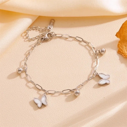IG Style Sweet Star Heart Shape Butterfly Titanium Steel Acrylic 18K Gold Plated Inlay Bracelets Anklet